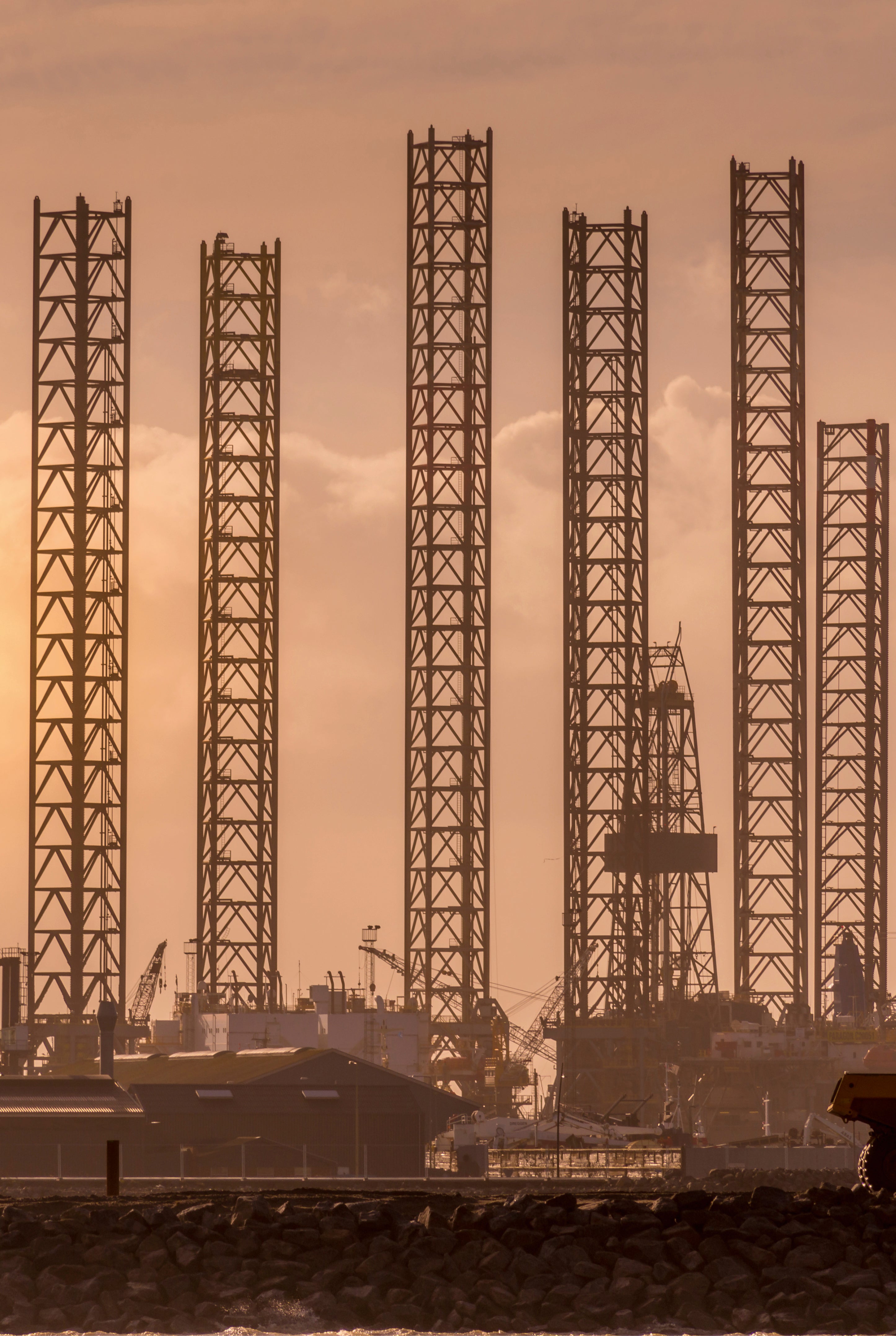 Cranes against the glow