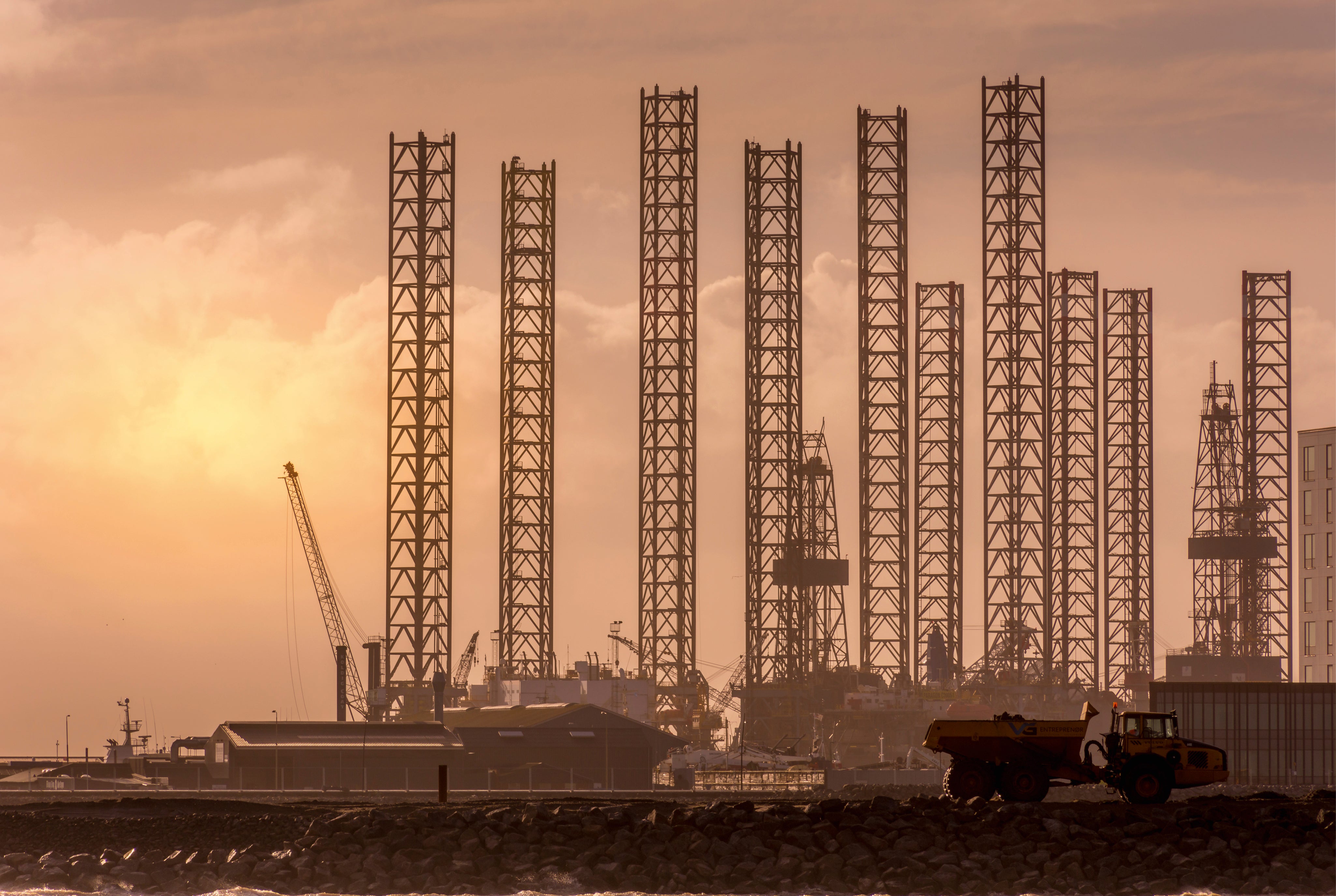 Cranes against the glow