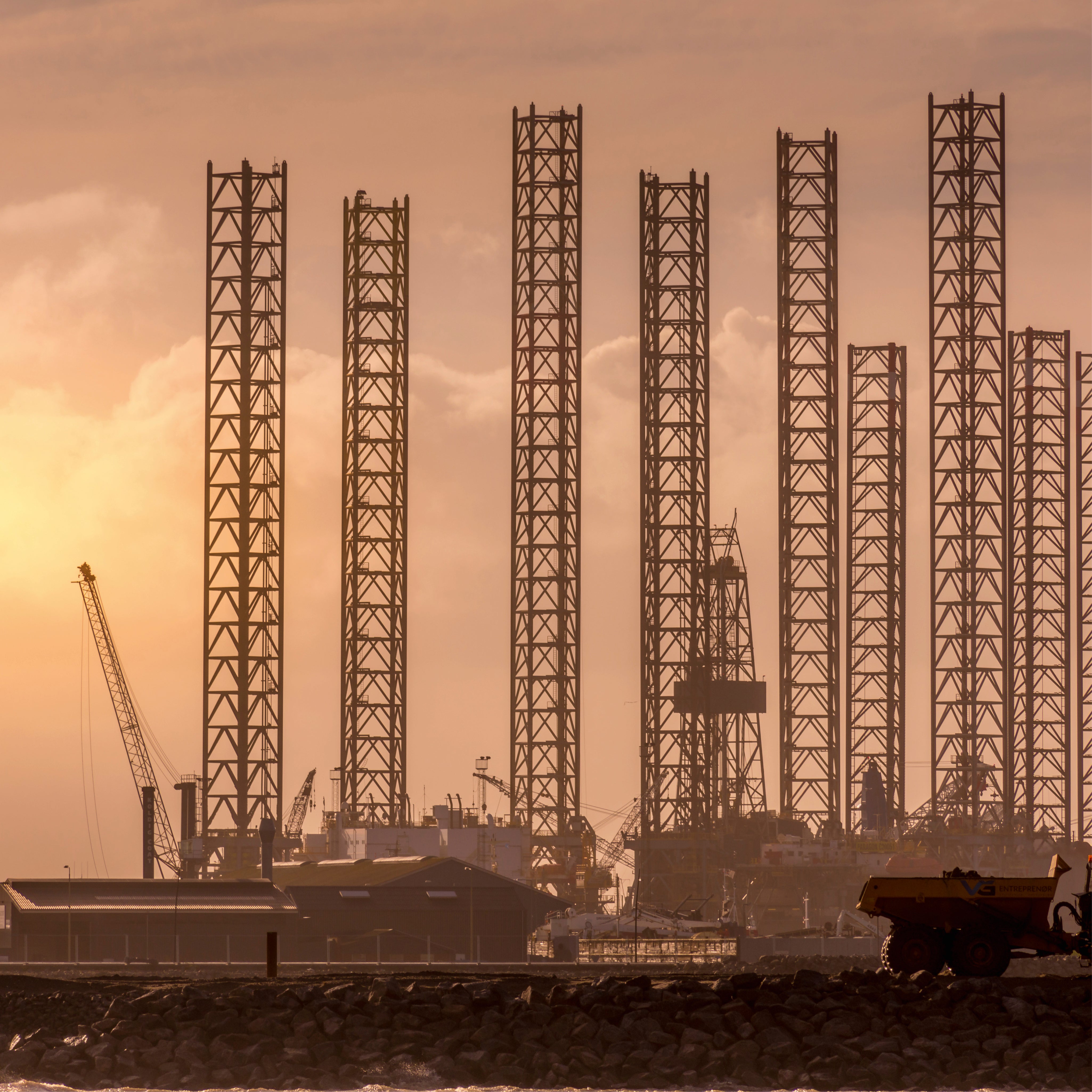Cranes against the glow
